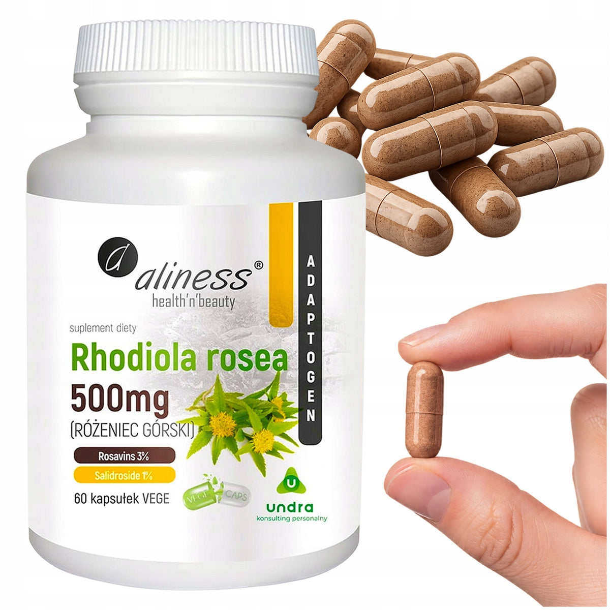 ALINESS RHODIOLA 500 MG 60 KAPS. RÓŻENIEC VEGE BEZ GLUTENU