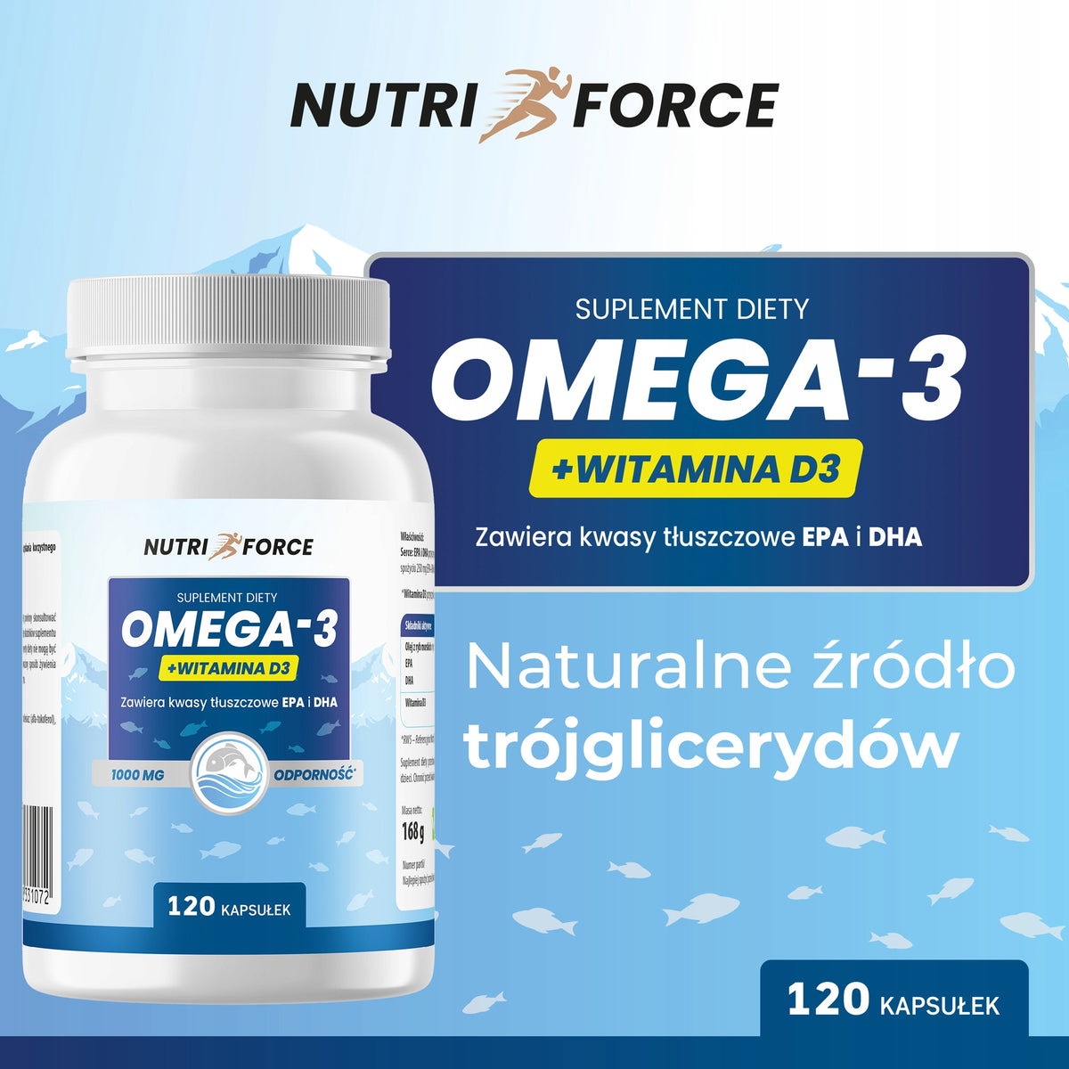 OMEGA 3 + D3 90 kaps. – EPA DHA + Witamina D 2000 IU, serce odporność kości