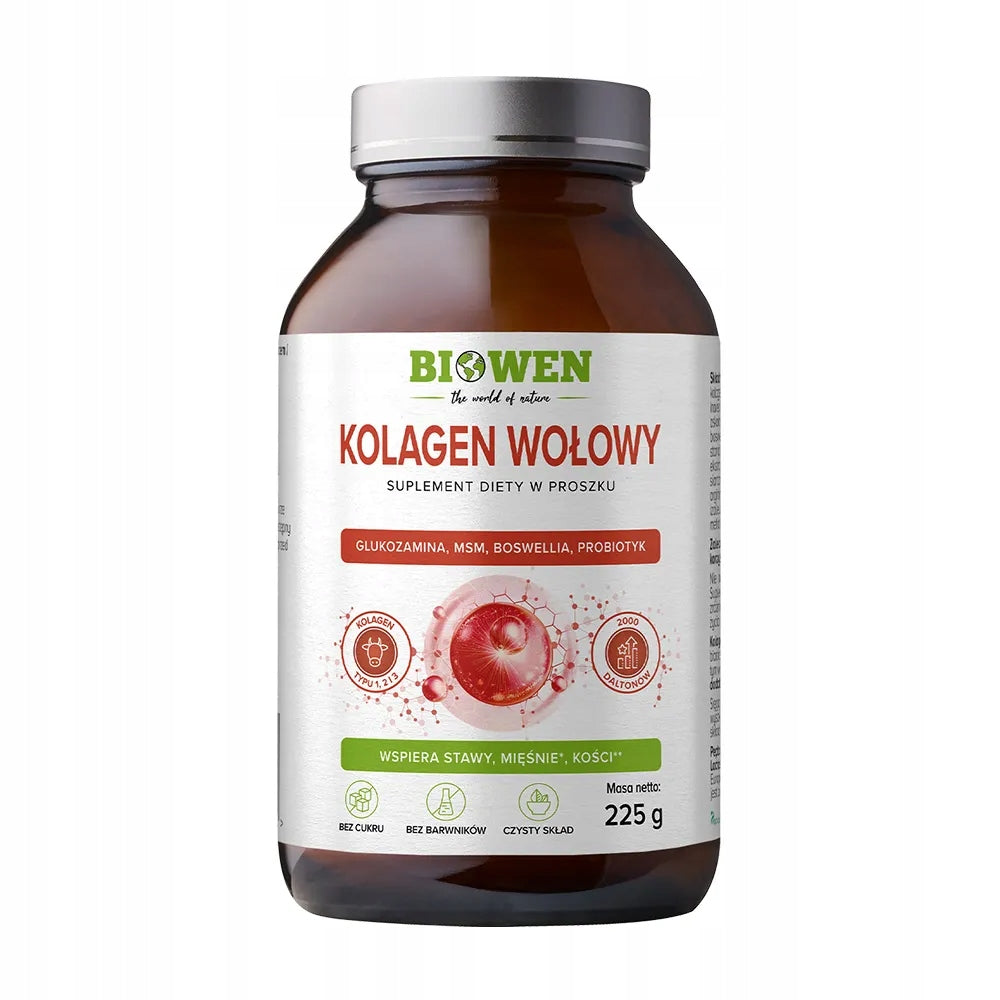 KOLAGEN WOLOWY BIOWEN GLUKOZAMINA MSM BOSWELLIA PROBIOTYKI 225G STAWY KOŚCI