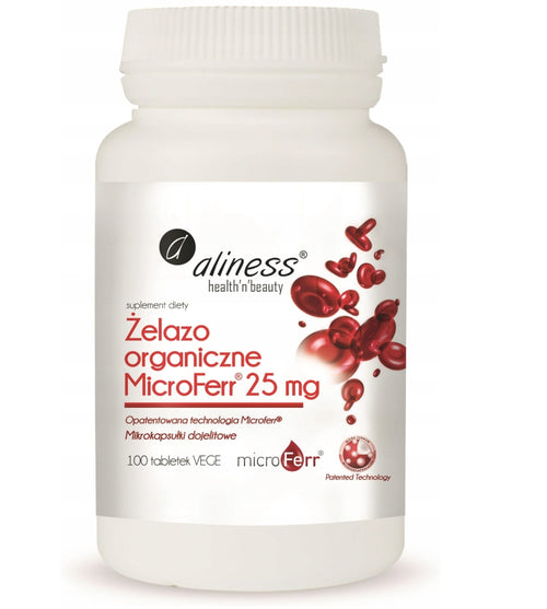 Aliness, Żelazo Organiczne MICROFERR® 25mg, 100 VEGE tab.