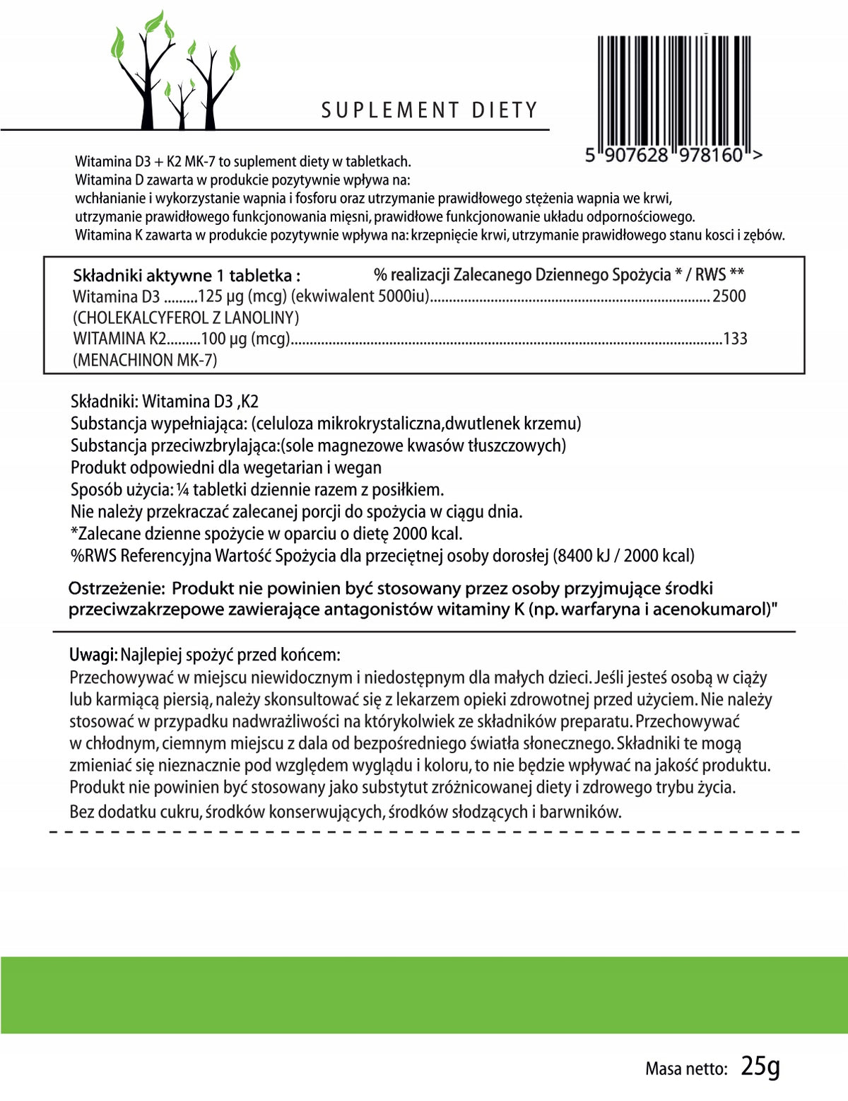 WITAMINA D3 ODPORNOŚĆ FOREST Vitamin D3 5000IU K2MK7 100mcg 100 tab
