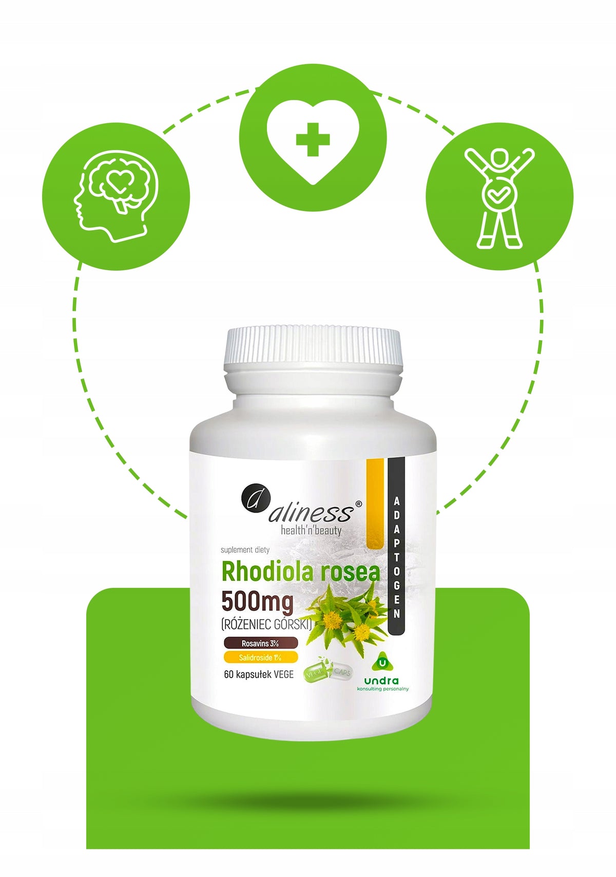 ALINESS RHODIOLA 500 MG 60 KAPS. RÓŻENIEC VEGE BEZ GLUTENU