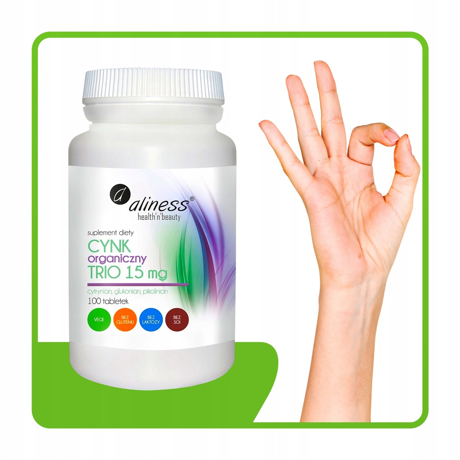 ALINESS CYNK ORGANICZNY TRIO 15 mg 100 tabl ODPORNOŚĆ TESTOSTERON PAZNOKCIE