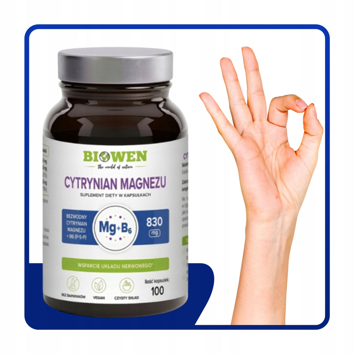 BIOWEN CYTRYNIAN MAGNEZU 825MG + WIT B6 P-5-P MIĘŚNIE SKURCZE SERCE 100 KAP