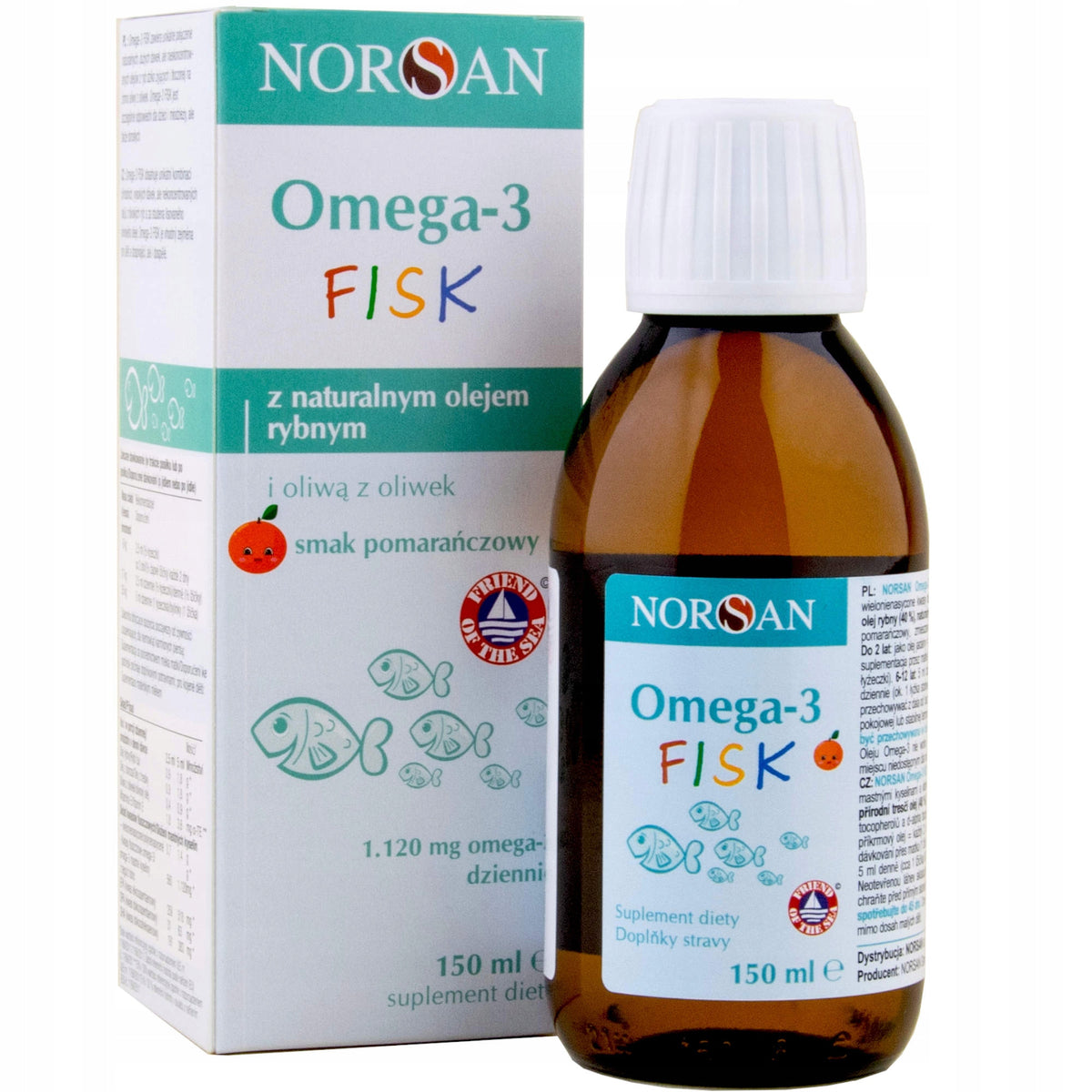 OMEGA 3 DLA DZIECI NORSAN FISK 150 ML DHA EPA WITAMINA D3 SMAK POMARAŃCZOWY