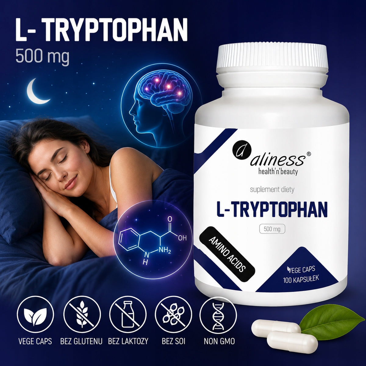 Suplement diety Aliness L-tryptofan 500 mg kapsułki 100 szt. wegański