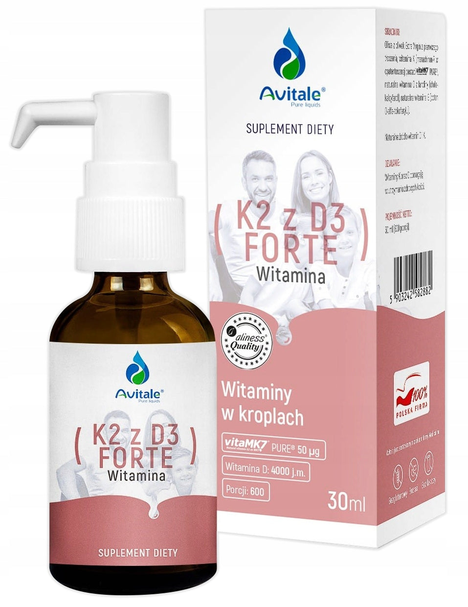 Aliness AVITALE WITAMINA K2 D3 Vita MK7 w Kroplach Mocne Kości Odporność