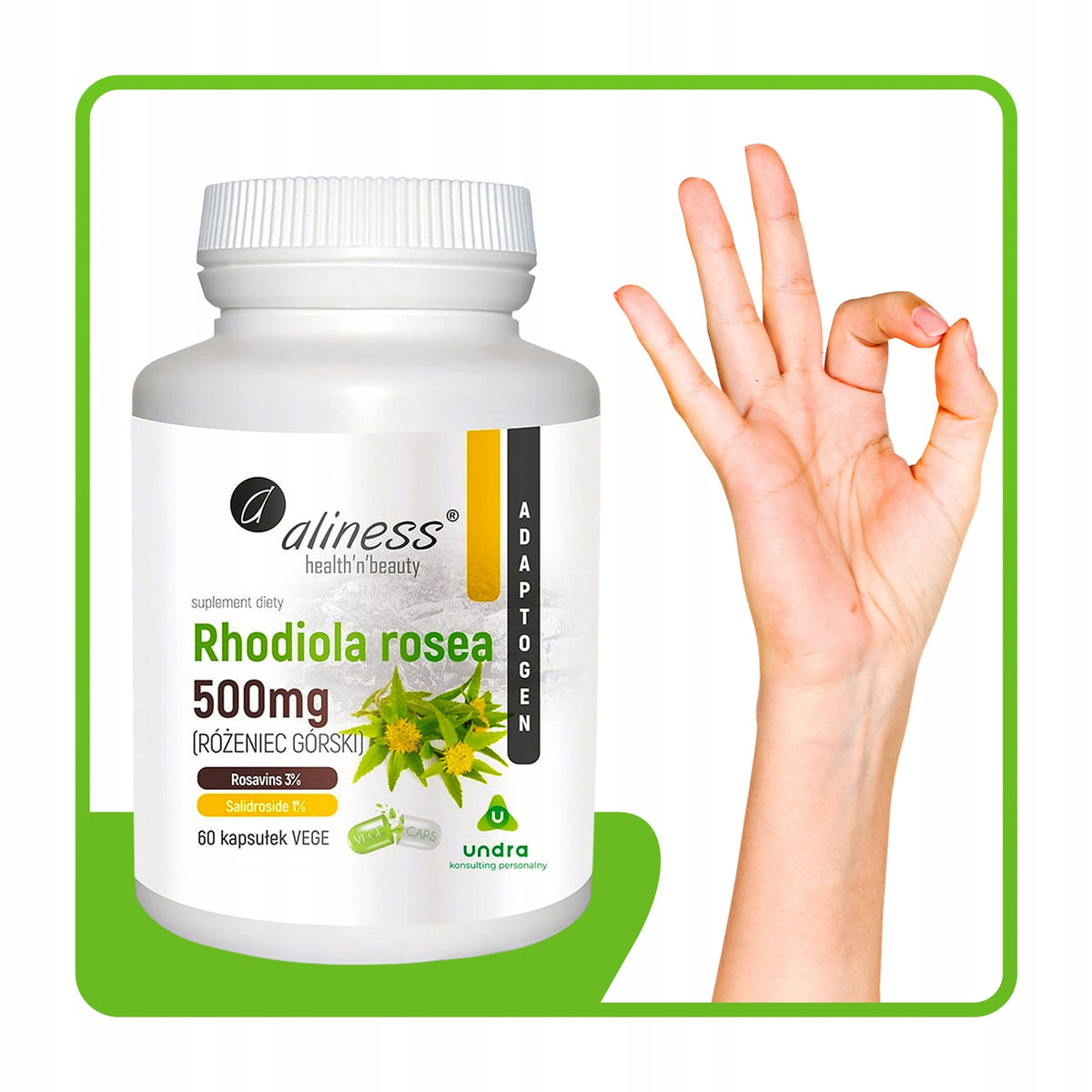 ALINESS RHODIOLA 500 MG 60 KAPS. RÓŻENIEC VEGE BEZ GLUTENU