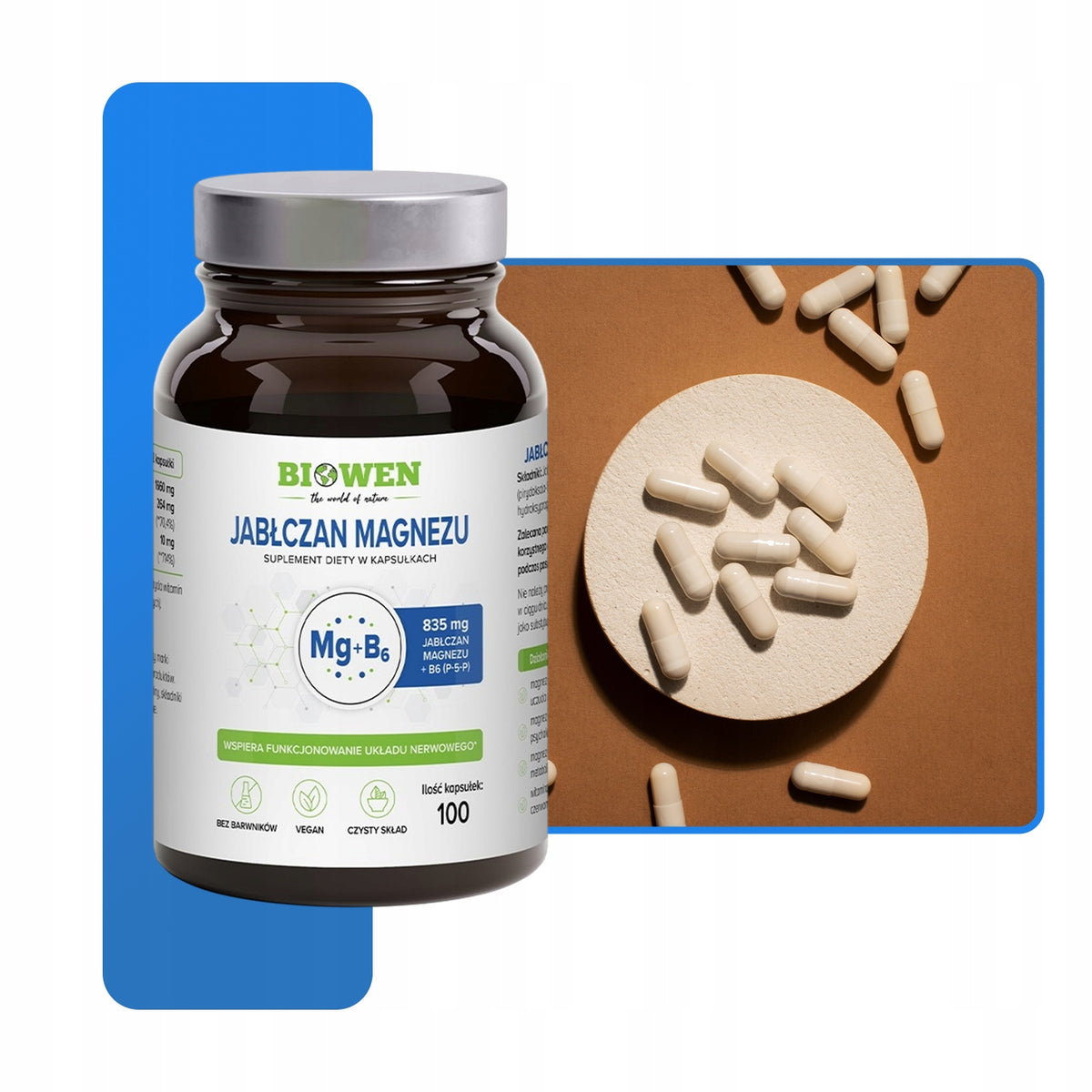 BIOWEN MAGNEZ MG+B6 JABŁCZAN MAGNEZU 835MG 100K. SKURCZE UKŁAD NERWOWY