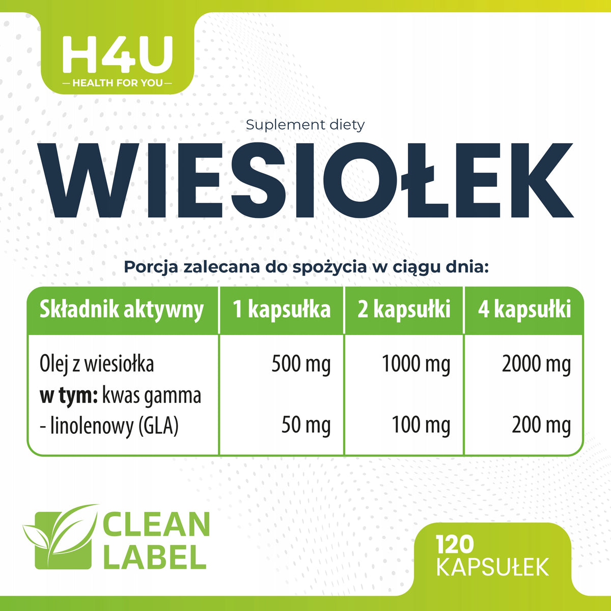 Olej z Wiesiołka 10% GLA 120 kapsułek Wiesiołek 2000 mg Skóra Hormony PMS