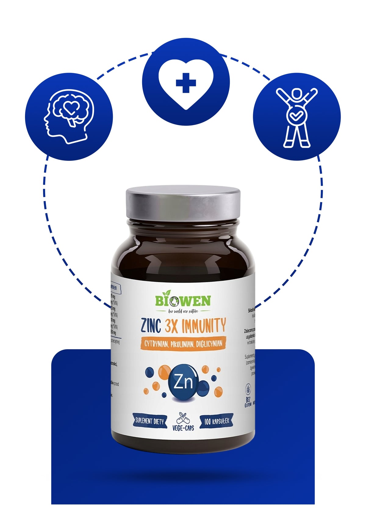 CYNK COMPLEX+ BIOWEN 100 KAPS. 15 MG 150% RWS ODPORNOŚĆ WŁOSY PAZNOKCIE