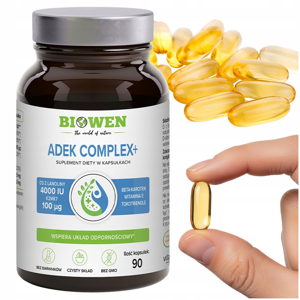 WITAMINY ADEK COMPLEX+ BIOWEN WITAMINA A D3 E K2 W OLEJU MCT 90 KAPSUŁEK