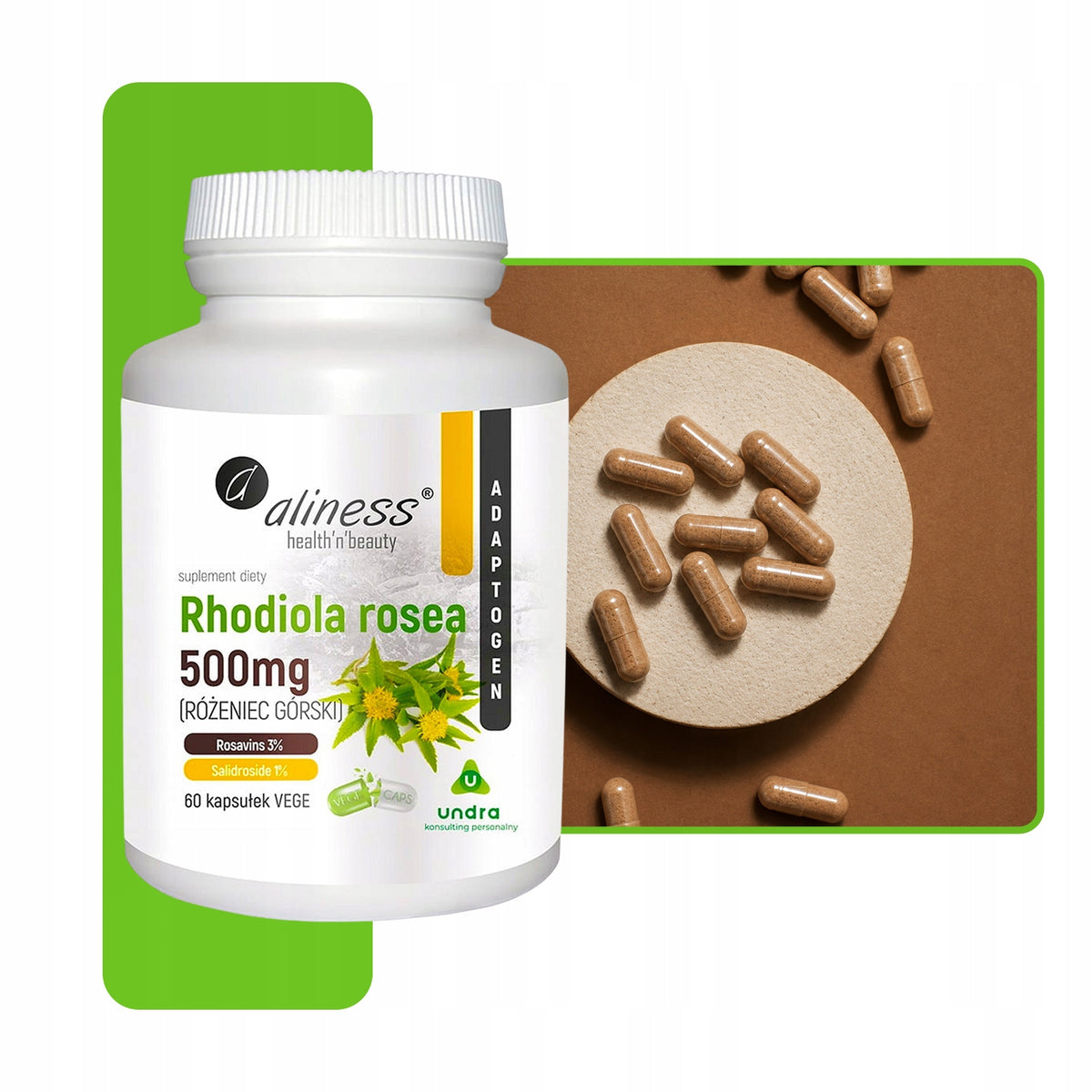 ALINESS RHODIOLA 500 MG 60 KAPS. RÓŻENIEC VEGE BEZ GLUTENU