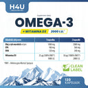 OMEGA 3 + WITAMINA D3 120 KAPS. KWASY OMEGA-3 ODPORNOŚĆ WZROK KOŚCI H4U