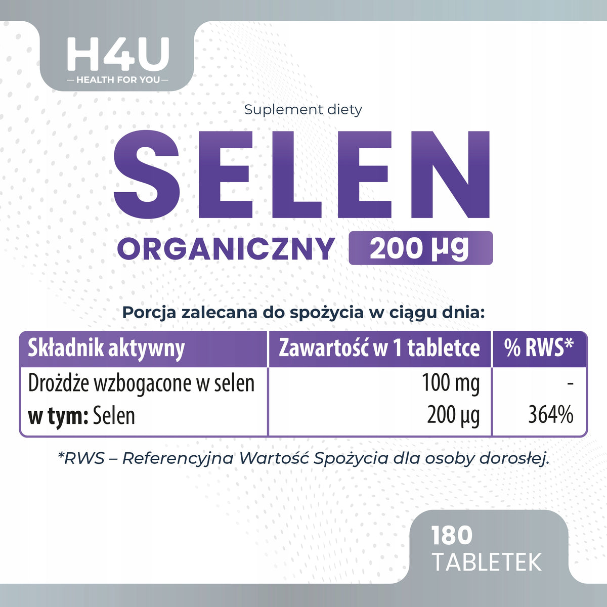 Selen Organiczny 200 µg H4U 180 tabletek Tarczyca Skóra Paznokcie Włosy