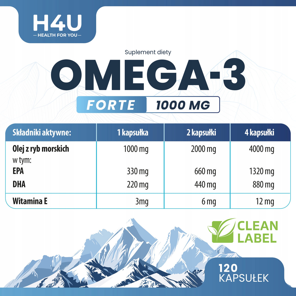 OMEGA 3 FORTE 120 KAPSUŁEK OLEJ RYBI EPA DHA 1000 MG DLA SERCA I MÓZGU