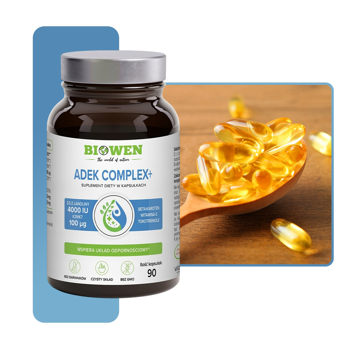 WITAMINY ADEK COMPLEX+ BIOWEN WITAMINA A D3 E K2 W OLEJU MCT 90 KAPSUŁEK