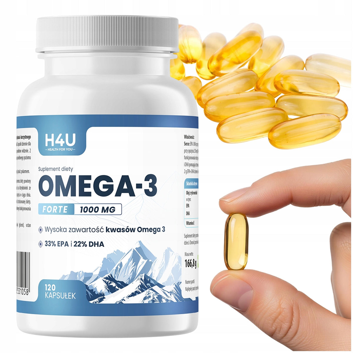 OMEGA 3 FORTE 120 KAPSUŁEK OLEJ RYBI EPA DHA 1000 MG DLA SERCA I MÓZGU