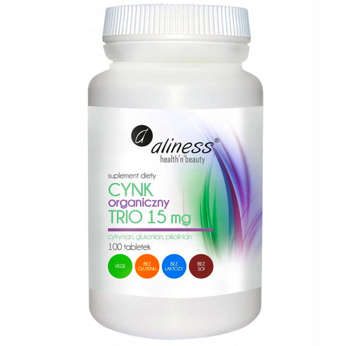 ALINESS CYNK ORGANICZNY TRIO 15 mg 100 tabl ODPORNOŚĆ TESTOSTERON PAZNOKCIE