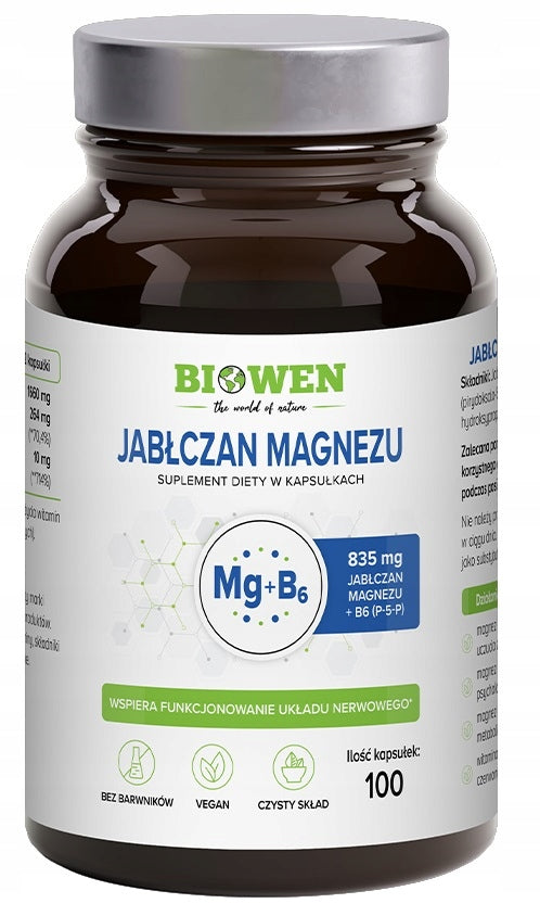 BIOWEN MAGNEZ MG+B6 JABŁCZAN MAGNEZU 835MG 100K. SKURCZE UKŁAD NERWOWY