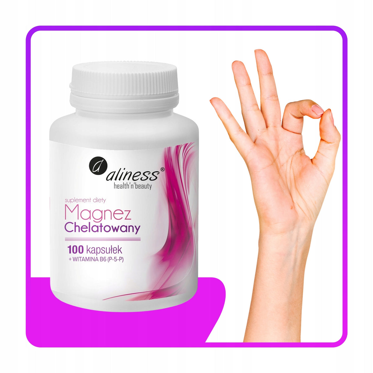 MAGNEZ CHELATOWANY 720 MG + B6 P-5-P ALINESS 100 KAPS. DIGLICYNIAN MAGNEZU