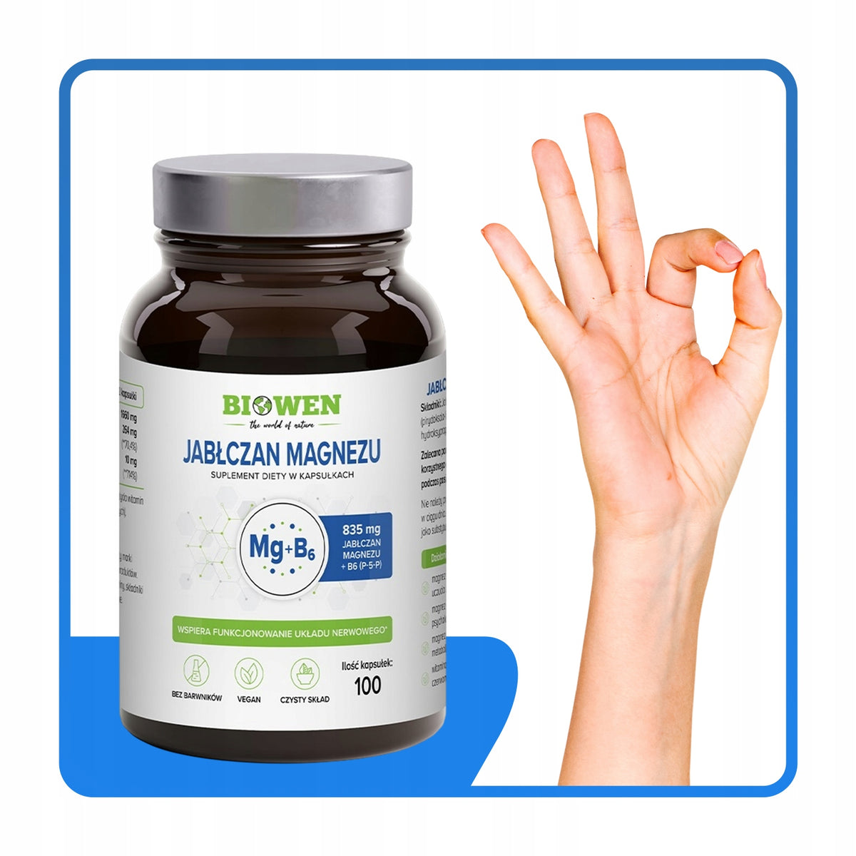 BIOWEN MAGNEZ MG+B6 JABŁCZAN MAGNEZU 835MG 100K. SKURCZE UKŁAD NERWOWY