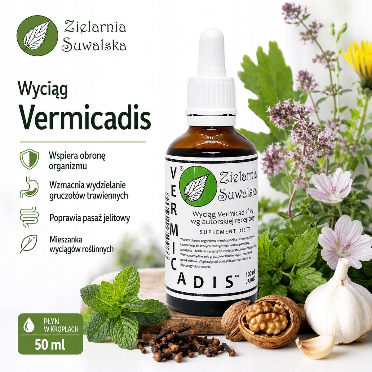 Vermicadis Krople 50ml Ekstrakt Ziołowy Jelita Trawienie Zielarnia