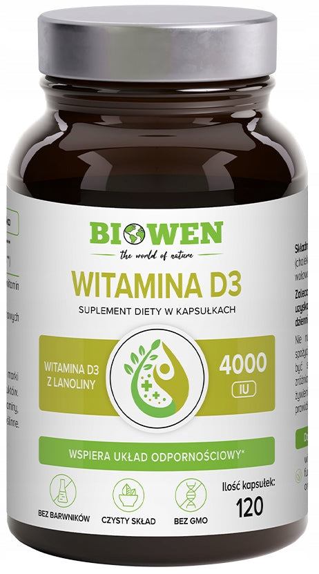 Biowen WITAMINA D3 4000 IU z lanoliny NATURALNA 120k ODPORNOŚĆ KOŚCI ZĘBY