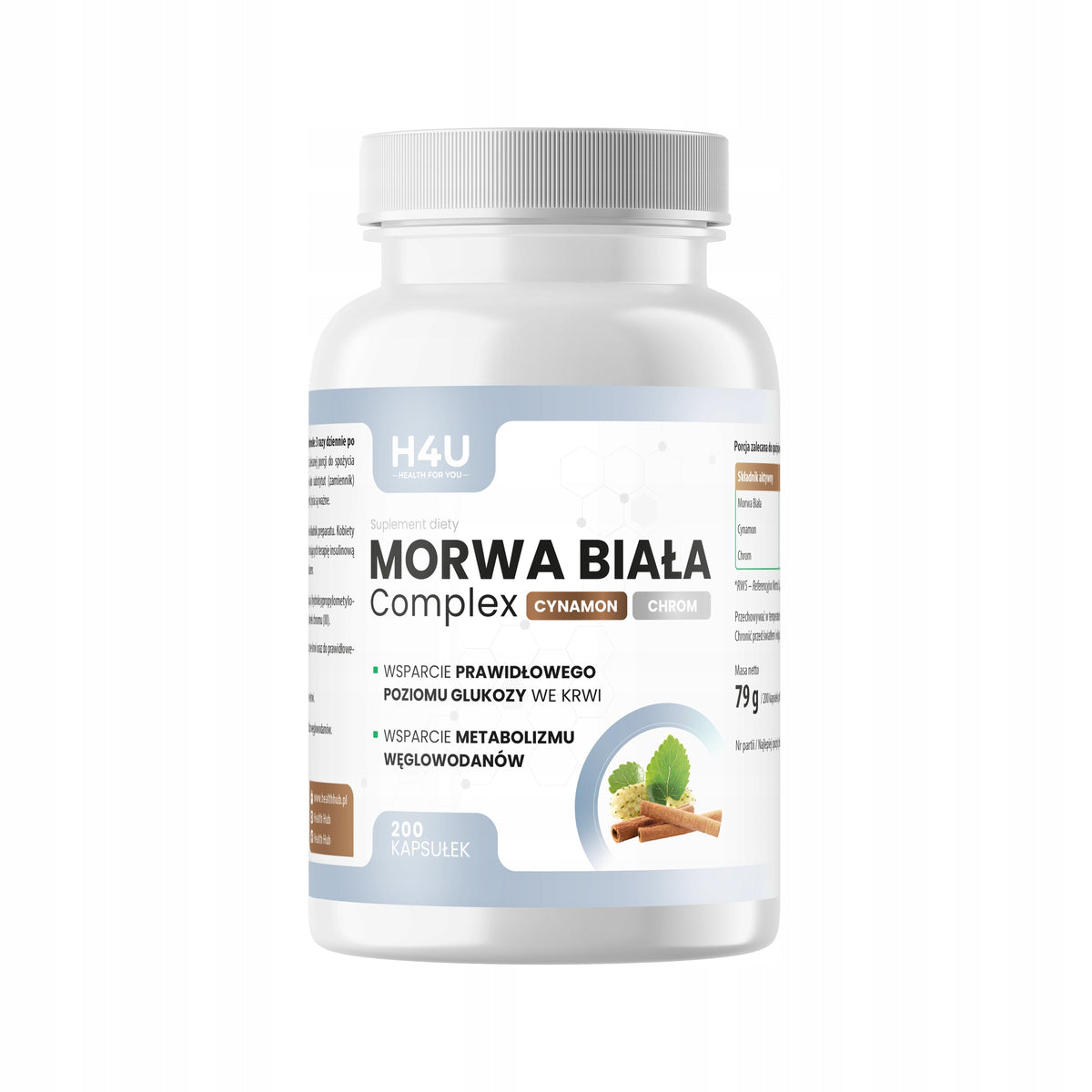 MORWA BIAŁA Complex CYNAMON CHROM Odchudzanie Cukrzyca Glukoza H4U