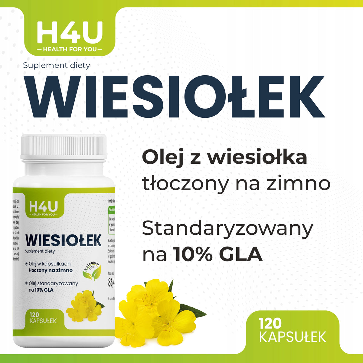 Olej z Wiesiołka 10% GLA 120 kapsułek Wiesiołek 2000 mg Skóra Hormony PMS