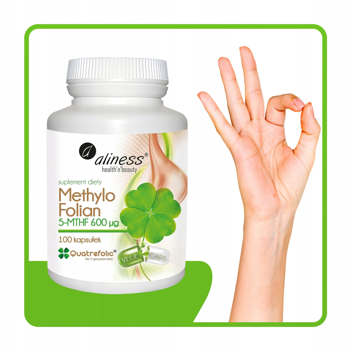 ALINESS METHYLO FOLIAN 5-MTHF 600MCG 100 KAPSUŁEK ZMĘCZENIE CIĄŻA ZDROWIE