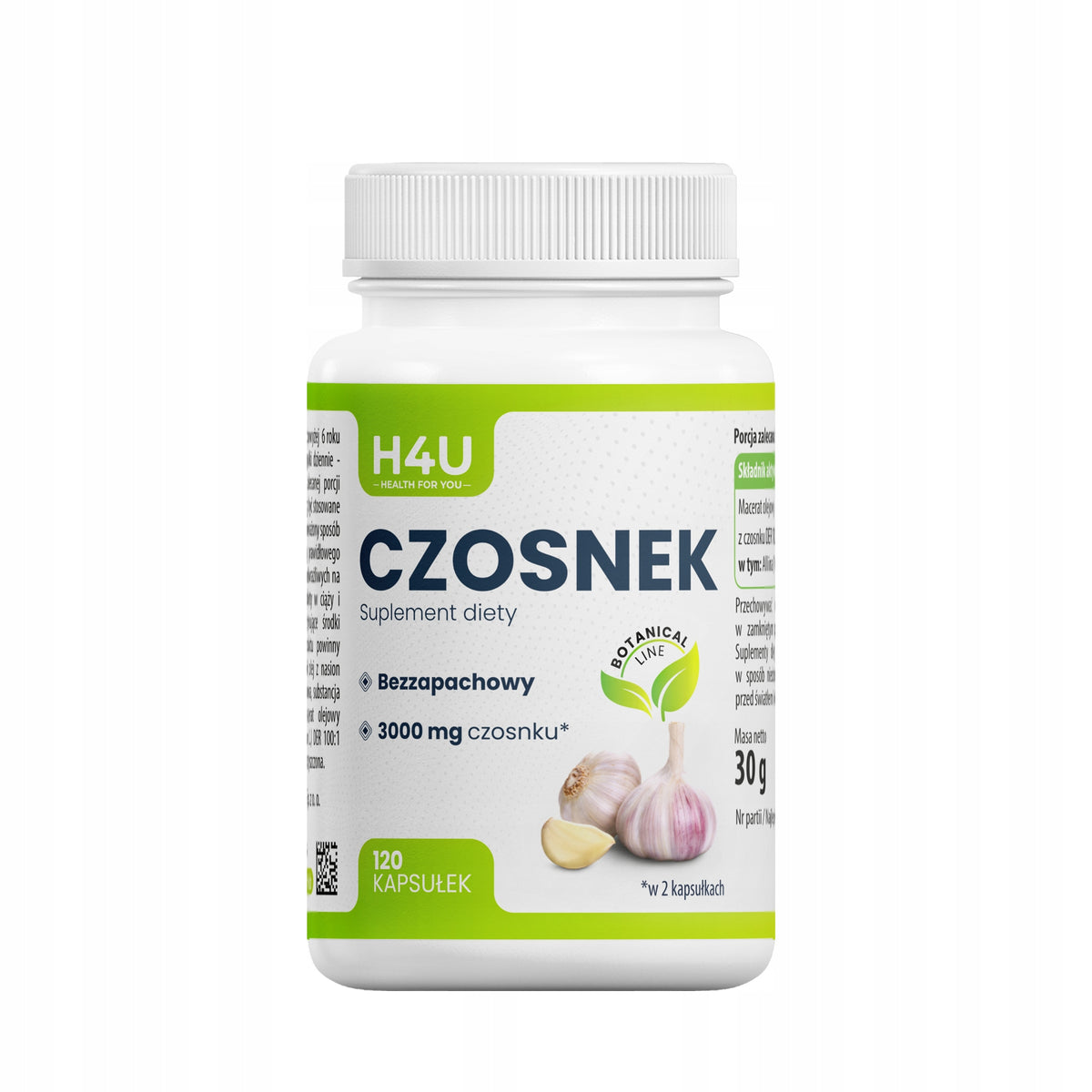Czosnek Bezzapachowy H4U 3000 mg 120 kapsułek Odporność Serce DER 100:1