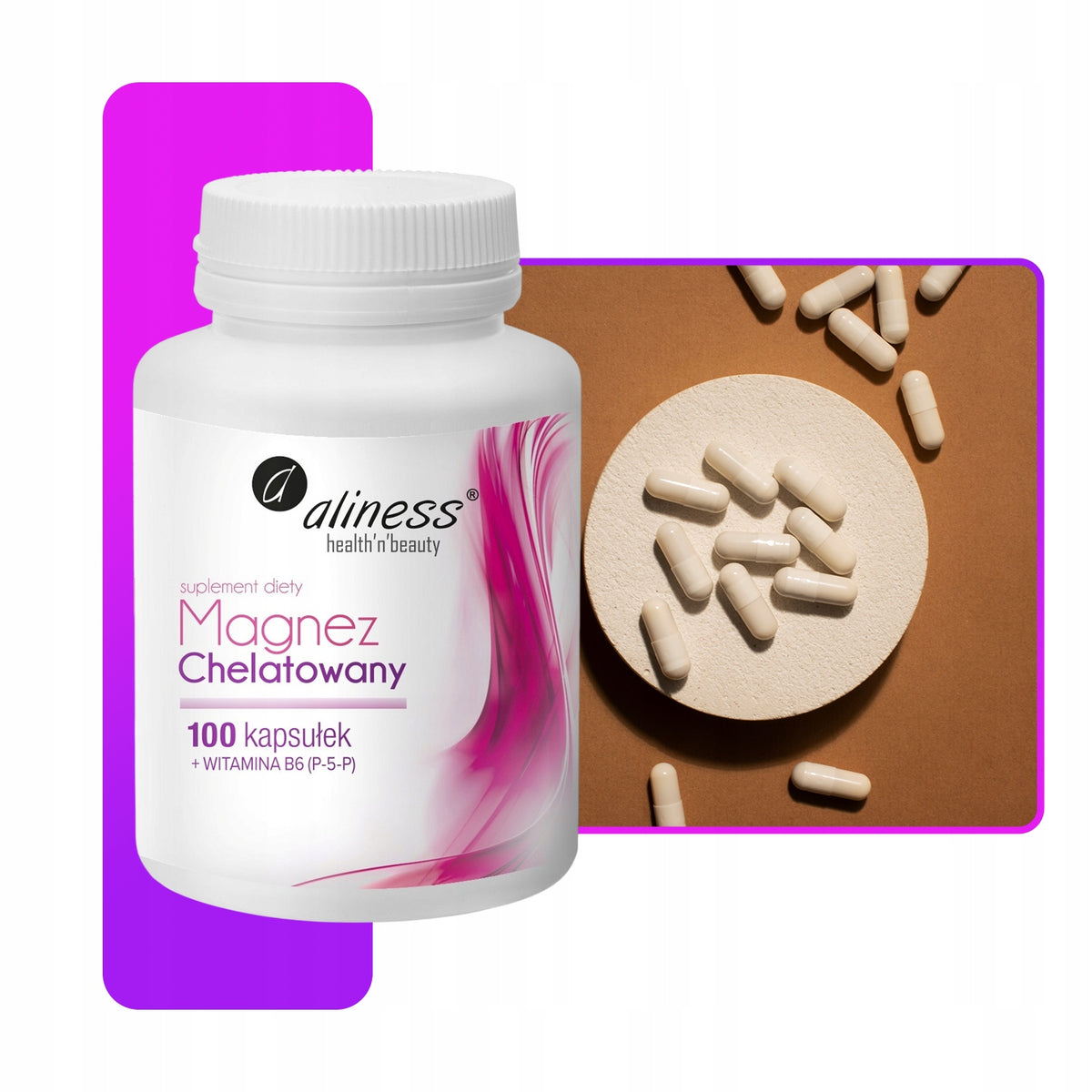 MAGNEZ CHELATOWANY 720 MG + B6 P-5-P ALINESS 100 KAPS. DIGLICYNIAN MAGNEZU