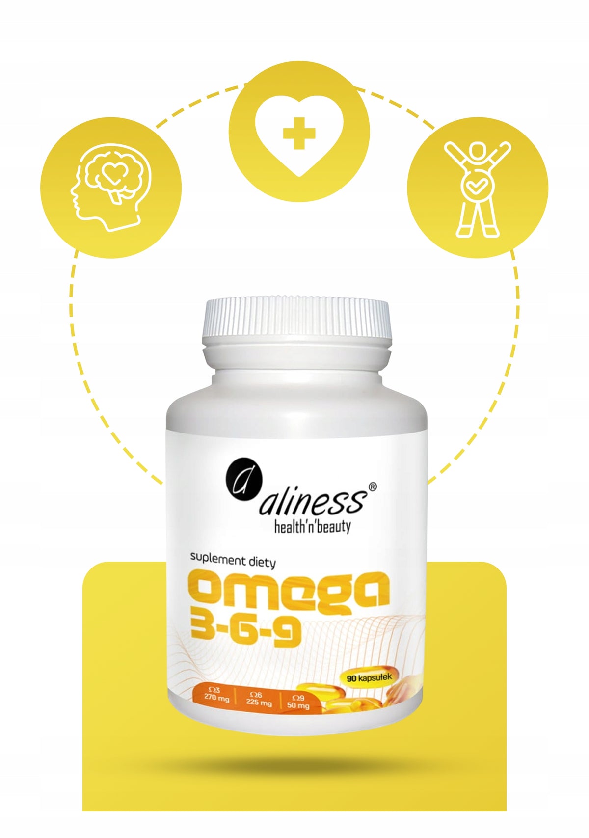 ALINESS OMEGA 3-6-9 KWASY DHA EPA MÓZG PAMIĘĆ ODPORNOŚĆ SERCE WZROK 90 KAPS