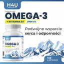 OMEGA 3 + WITAMINA D3 120 KAPS. KWASY OMEGA-3 ODPORNOŚĆ WZROK KOŚCI H4U
