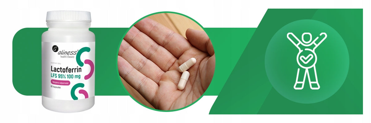 ALINESS LACTOFERRIN LAKTOFERYNA LFS 95% 100MG 60 KAP ODPORNOŚĆ ANEMIA SKÓRA