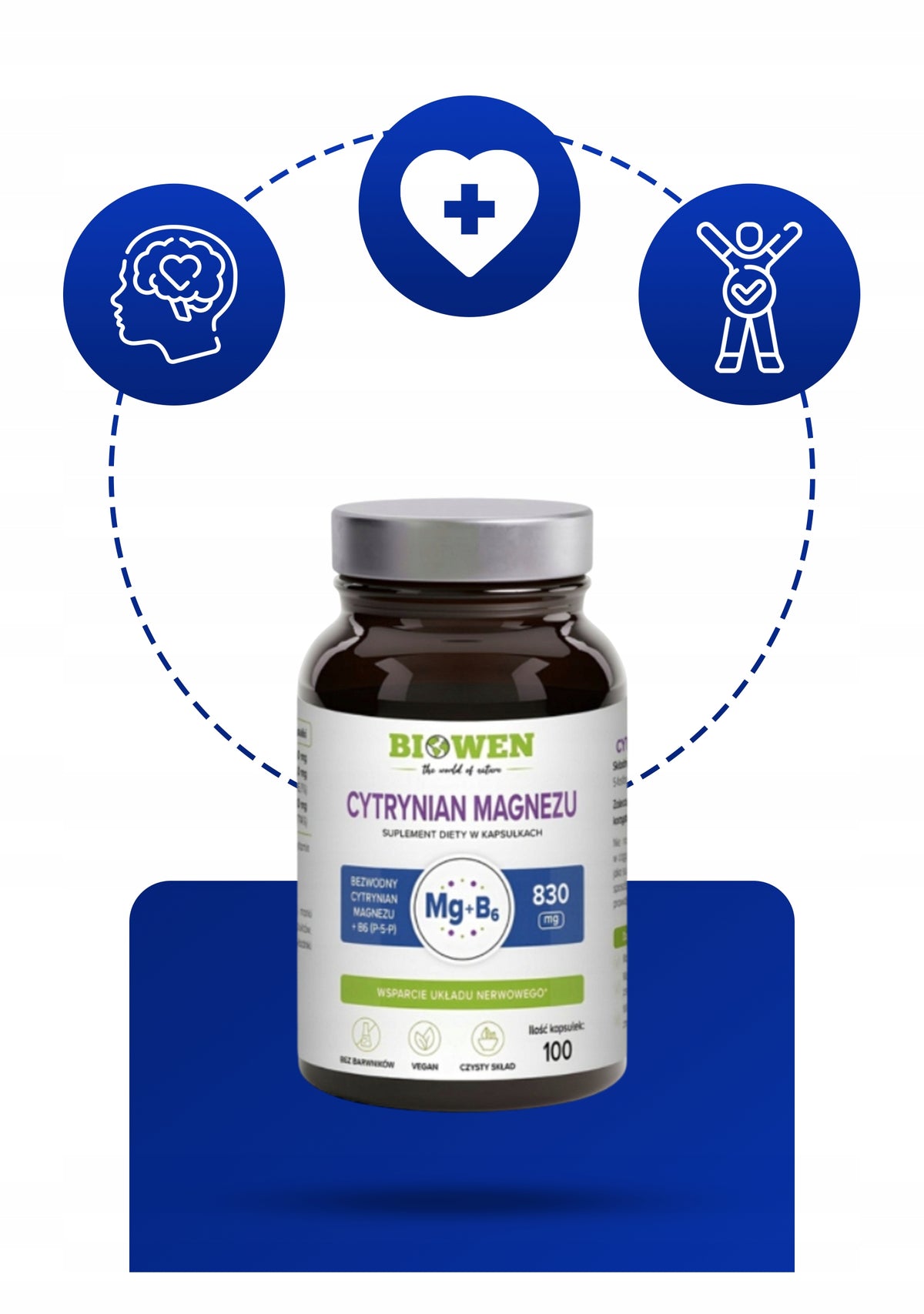 BIOWEN CYTRYNIAN MAGNEZU 825MG + WIT B6 P-5-P MIĘŚNIE SKURCZE SERCE 100 KAP