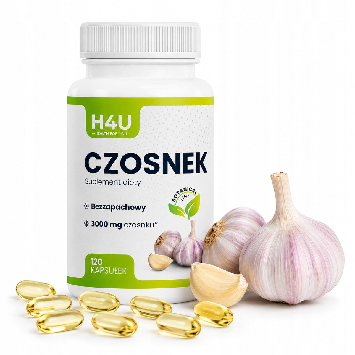 Czosnek Bezzapachowy H4U 3000 mg 120 kapsułek Odporność Serce DER 100:1
