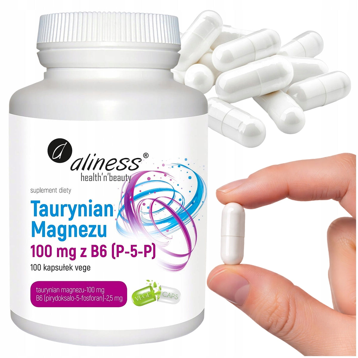 ALINESS TAURYNIAN MAGNEZU 100MG Z B6 (P-5-P) 100 KAPS. ZMĘCZENIE ENERGIA