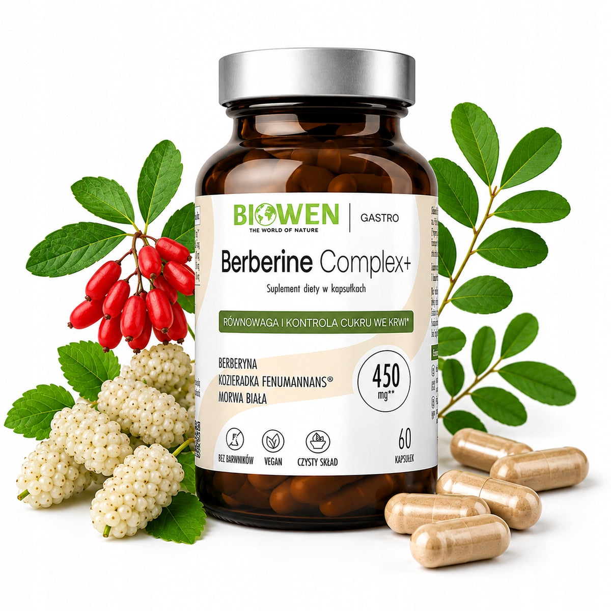 BERBERINE COMPLEX BIOWEN 510 MG BERBERYNA 97% HCL MORWA KOZIERADKA CUKIER