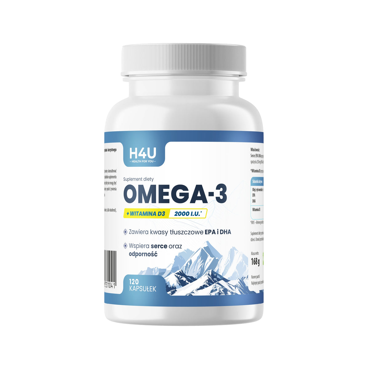 OMEGA 3 + WITAMINA D3 120 KAPS. KWASY OMEGA-3 ODPORNOŚĆ WZROK KOŚCI H4U