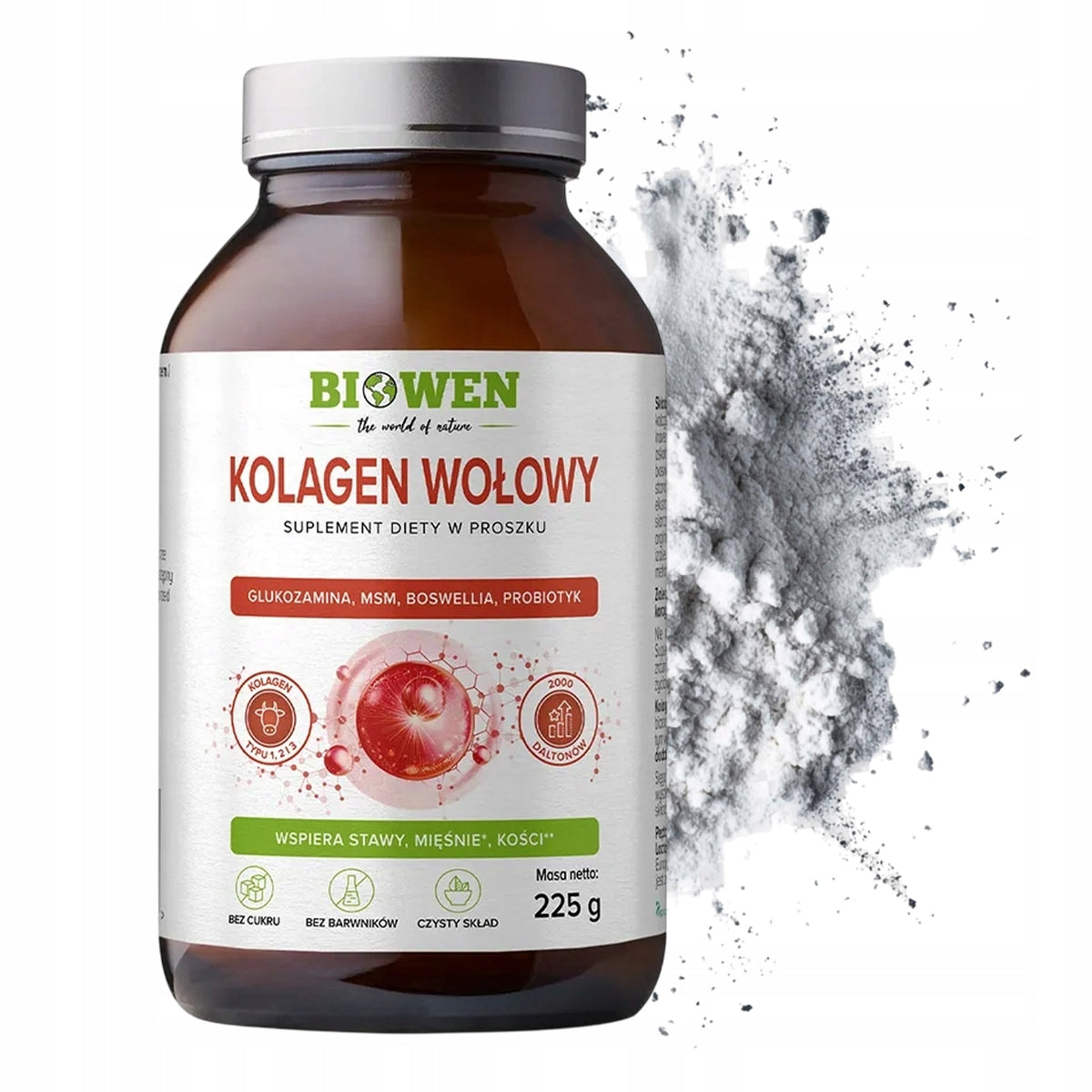 KOLAGEN WOLOWY BIOWEN GLUKOZAMINA MSM BOSWELLIA PROBIOTYKI 225G STAWY KOŚCI