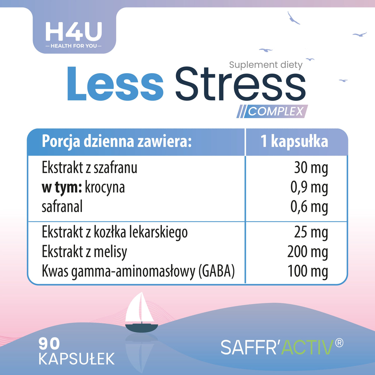 LESS STRESS COMPLEX H4U 90 kapsułek Wsparcie wyciszenia Spokój Stres Relaks