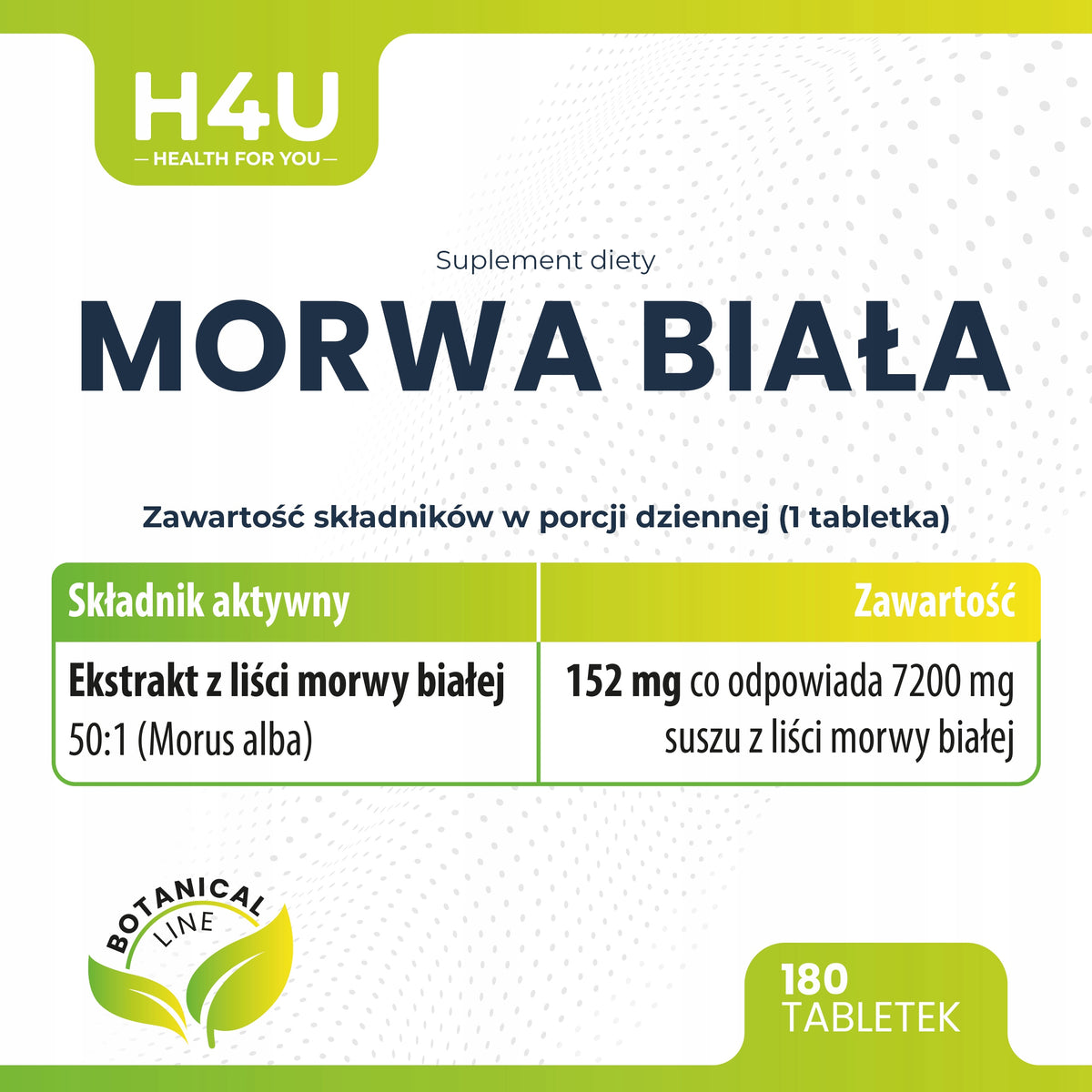 Morwa Biała H4U 7200 mg 180 tabletek Ekstrakt 50:1 Botanical Line Cukrzyca