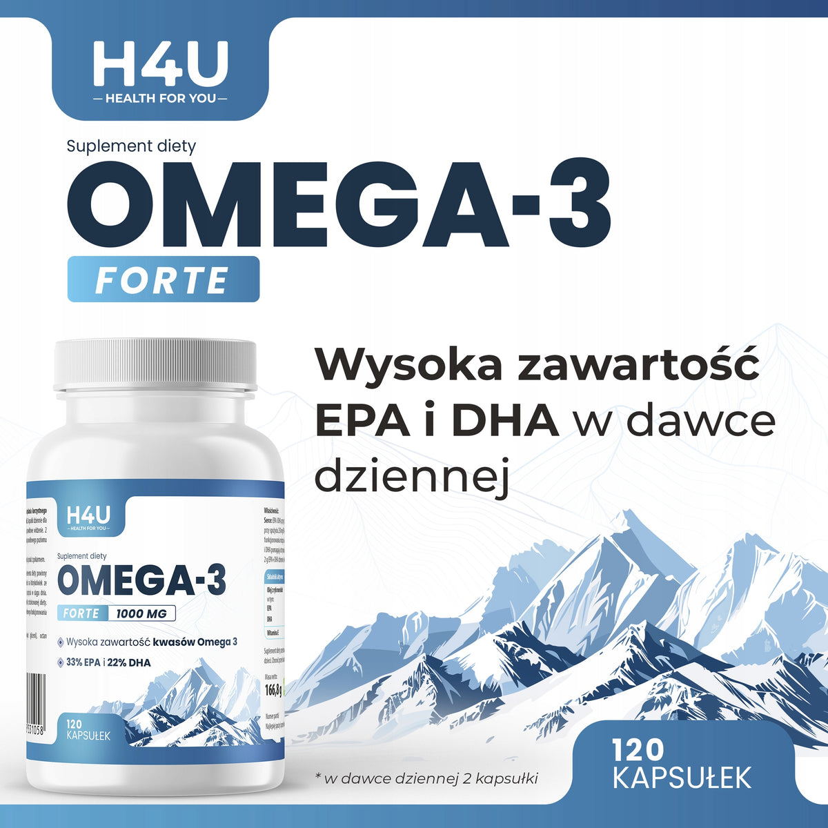 OMEGA 3 FORTE 120 KAPSUŁEK OLEJ RYBI EPA DHA 1000 MG DLA SERCA I MÓZGU