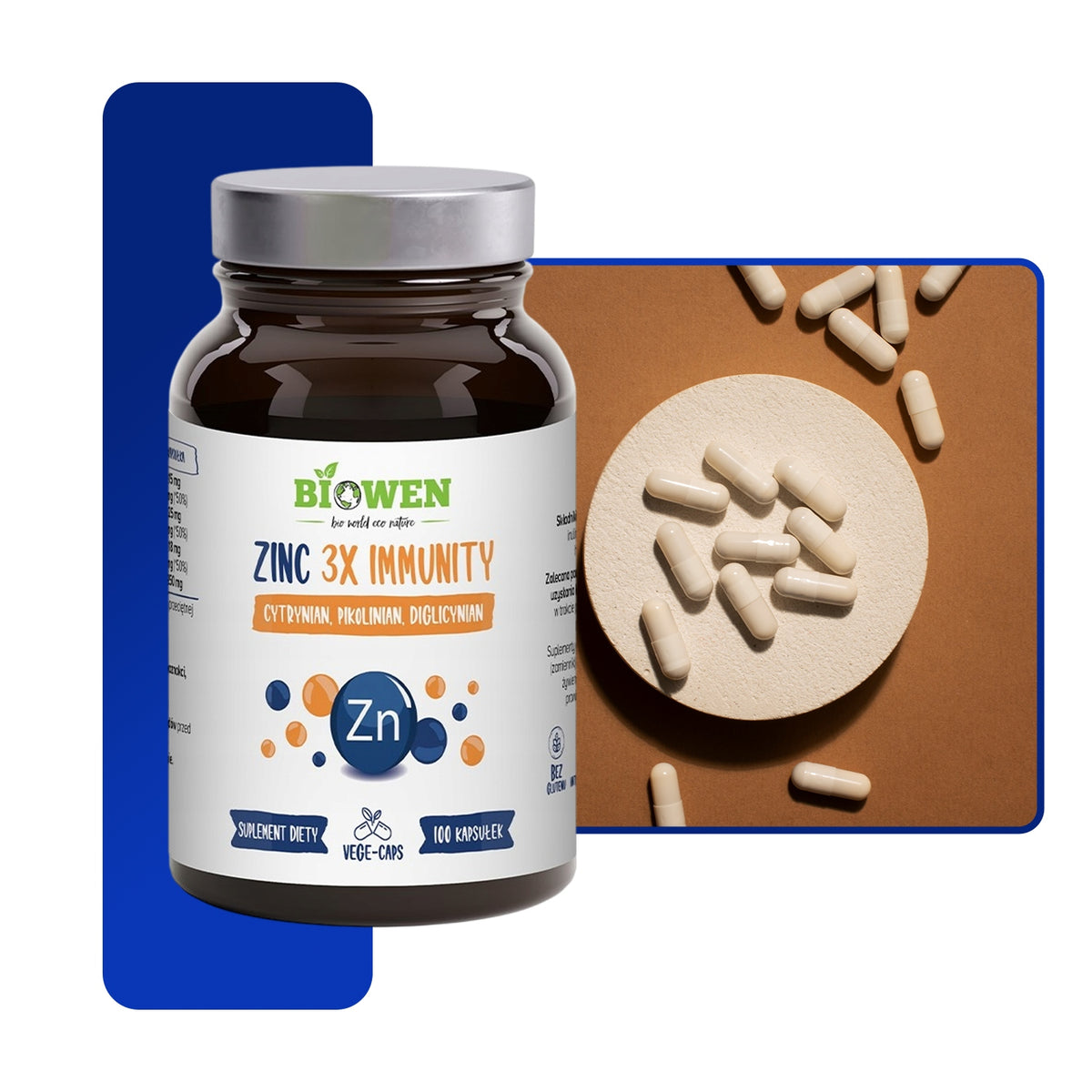 CYNK COMPLEX+ BIOWEN 100 KAPS. 15 MG 150% RWS ODPORNOŚĆ WŁOSY PAZNOKCIE