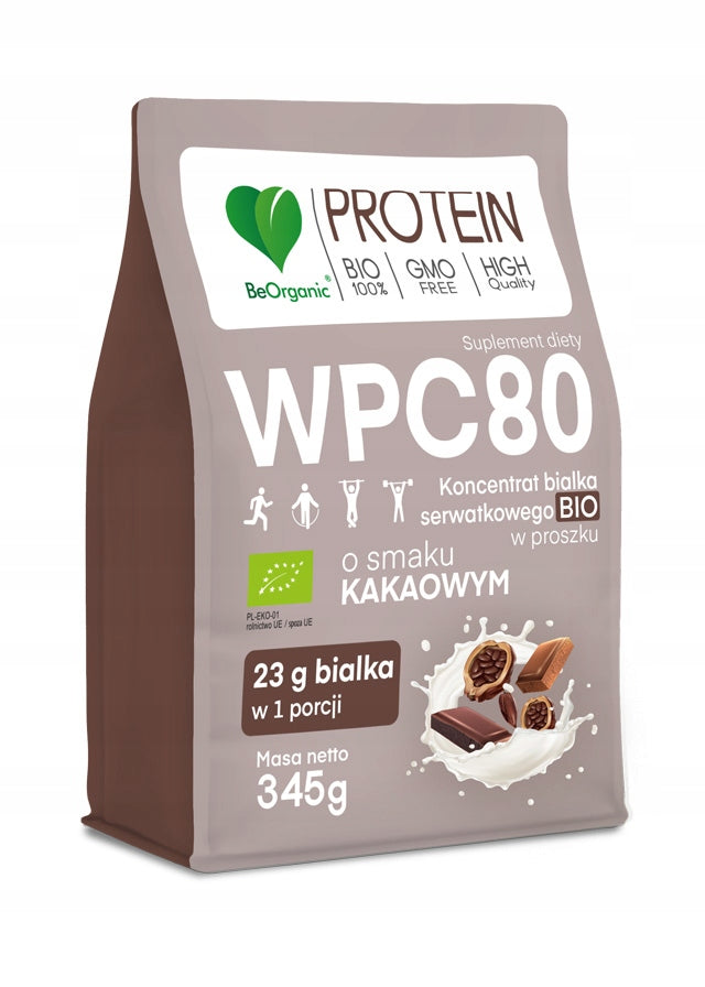 BeOrganic WPC 80 Koncentrat białka serwatkowego BIO w proszku 345g kakao