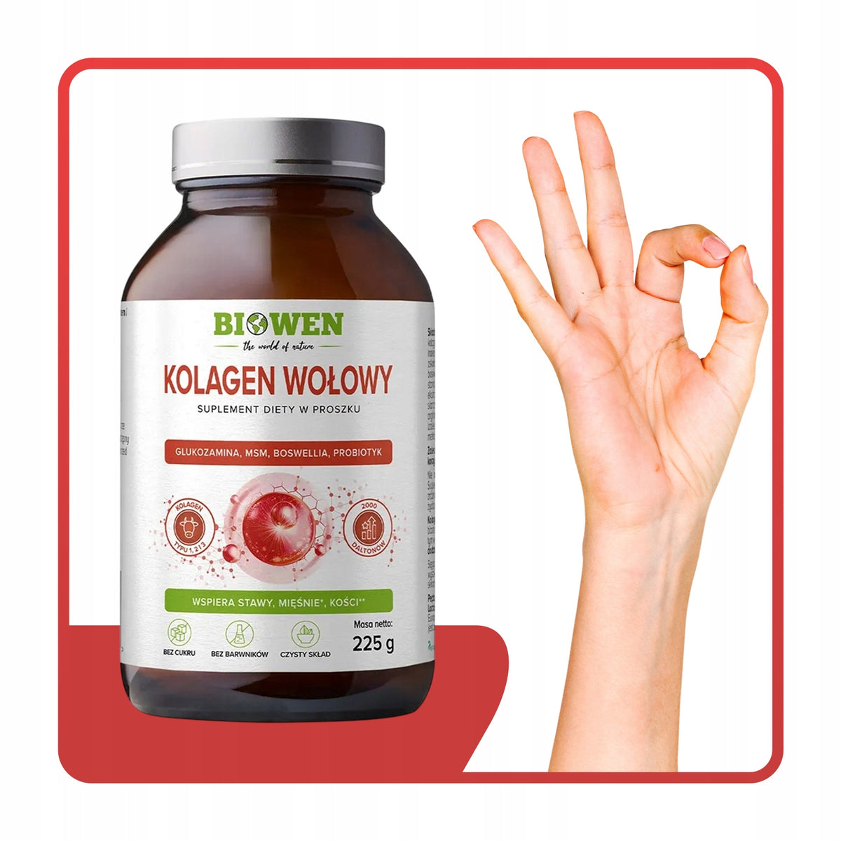 KOLAGEN WOLOWY BIOWEN GLUKOZAMINA MSM BOSWELLIA PROBIOTYKI 225G STAWY KOŚCI