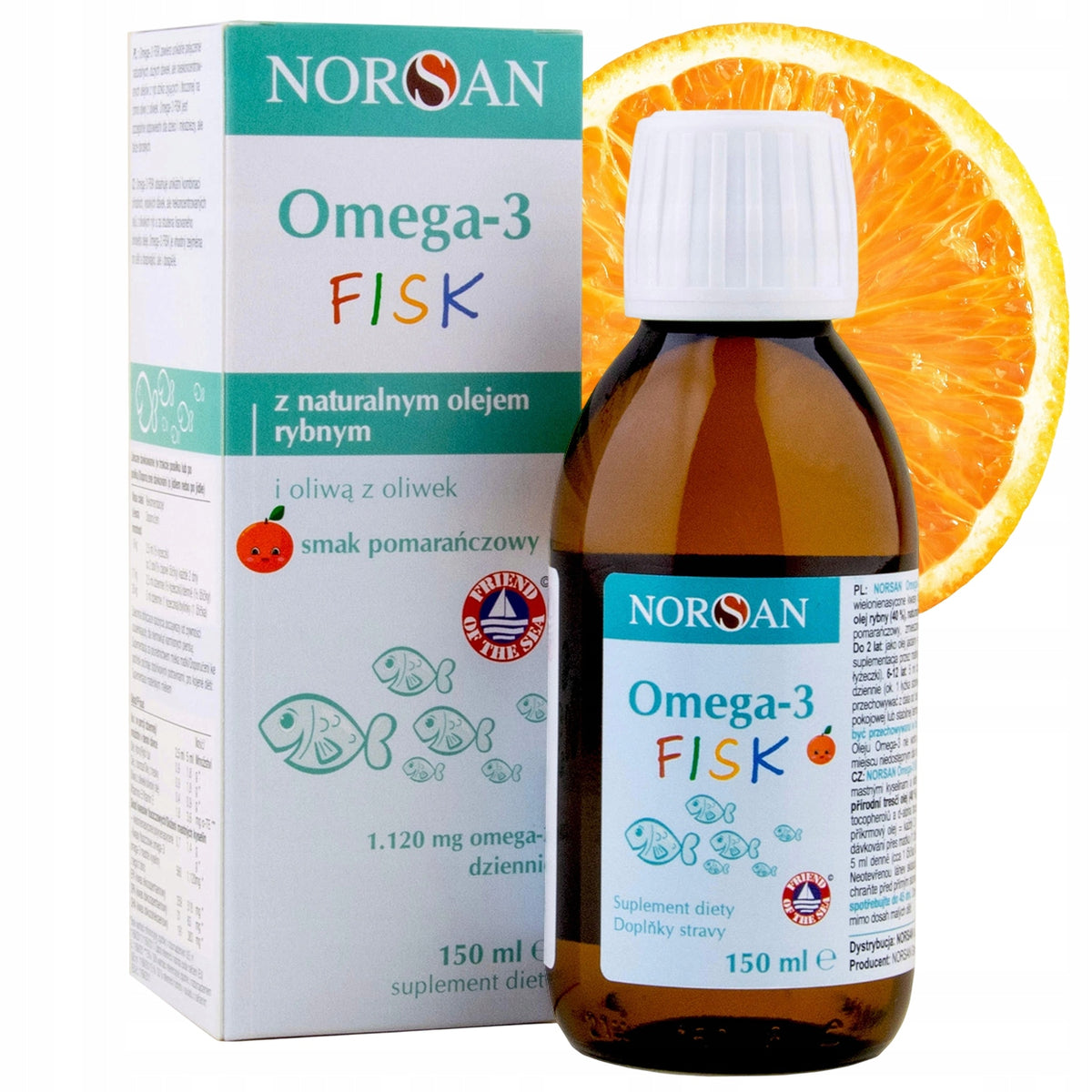 OMEGA 3 DLA DZIECI NORSAN FISK 150 ML DHA EPA WITAMINA D3 SMAK POMARAŃCZOWY