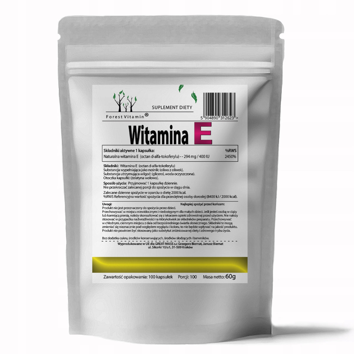 Forest Vitamin Witamina E 100 kaps. Antyoksydant Stres Oksydacyjny Ochrona